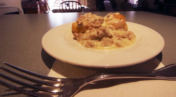Biscuits and sausage gravy, April 18, 2020